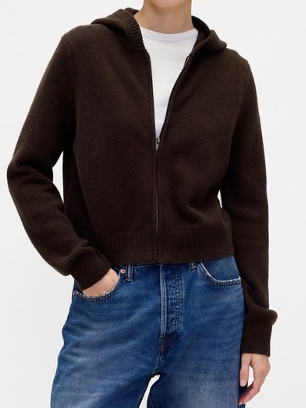 GAP CashSoft Zip Hoodie Sweater - Dark Brown